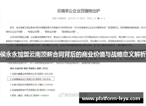 侯永永加盟云南顶薪合同背后的商业价值与战略意义解析
