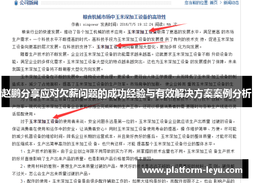 赵鹏分享应对欠薪问题的成功经验与有效解决方案案例分析