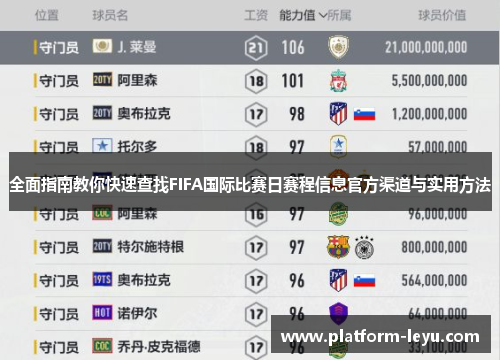 全面指南教你快速查找FIFA国际比赛日赛程信息官方渠道与实用方法