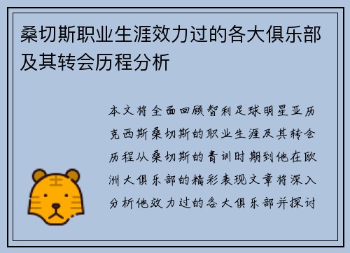 桑切斯职业生涯效力过的各大俱乐部及其转会历程分析